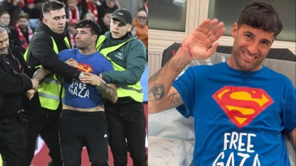 挪威vs以色列的赛事  中有球迷冲进运动活动    场  ,