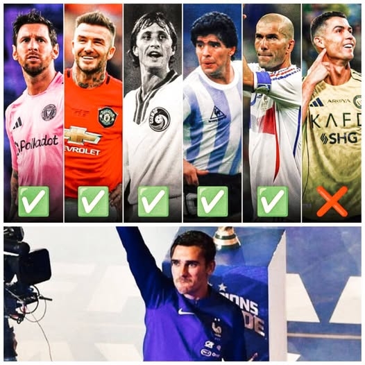 格子列历史TOP5：齐达内居首，小贝克圣老马梅西在列，C罗未