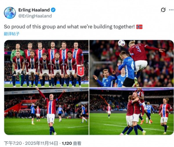 基本锁定世界杯赛  名额！哈兰德社媒庆祝获胜  ：为球队感到